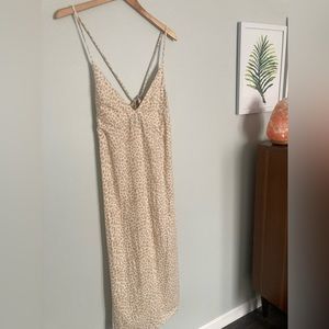 GAP Linen Blend Animal Print V Neck Strappy Back Midi Dress Size 00 NWT